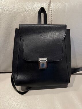 Black genuine Leather Mini Backpack with Silver Hardware